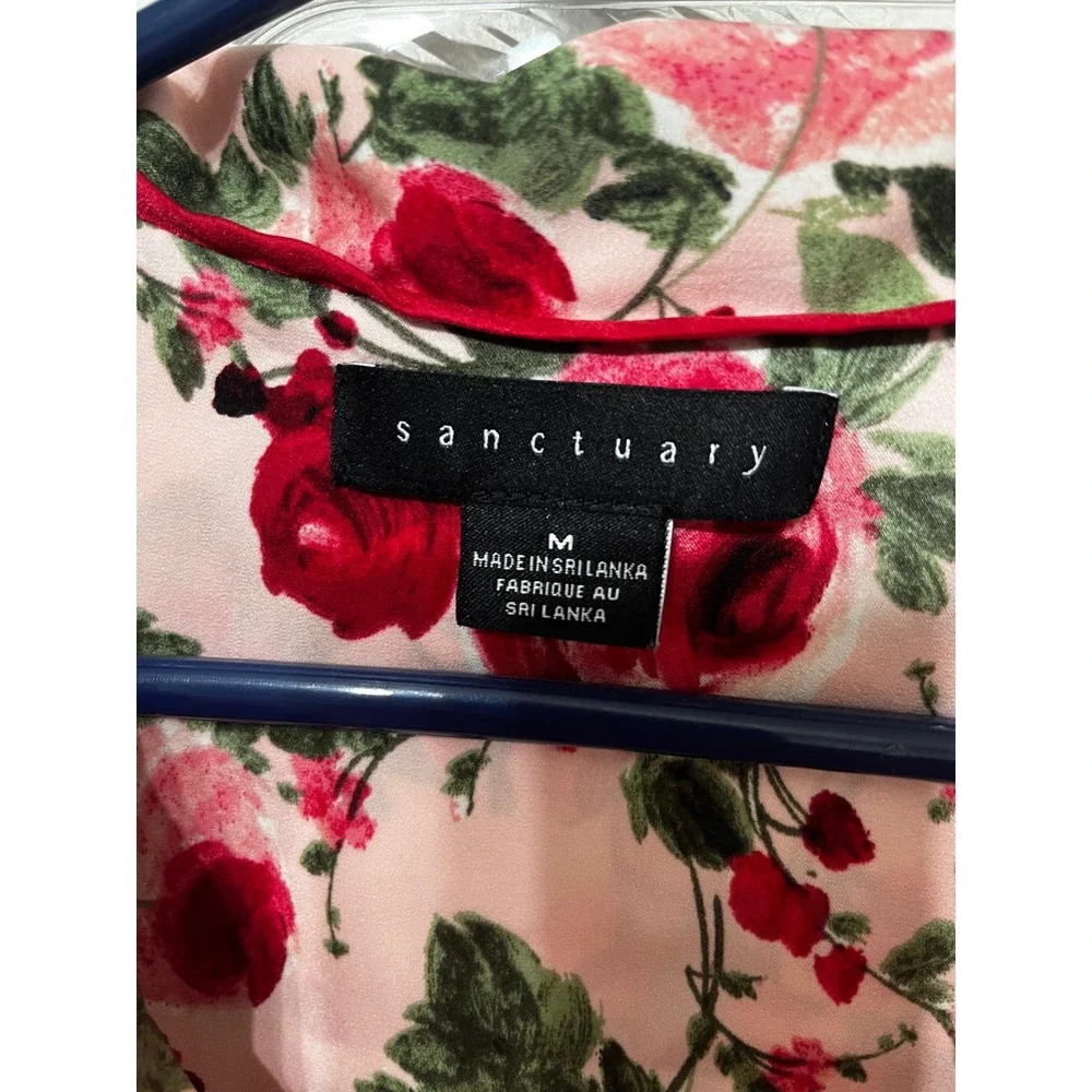 Sanctuary Womens Pink Red‎ Rose Floral Pajama Set Long Sleeve Wide Leg Pants M